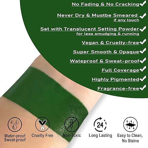 Miniatura 2 de CCBeauty Barra de pintura corporal verde bruja, ojo verde oscuro, palos negros para deportes, kit de pintura de base de grasa, hipoalergénico,