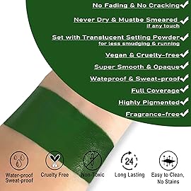 CCbeauty Witch Green Face Paint Stick, Face Painting Kit, Dark Green Cream SFX Makeup Foundation, Professional Body Paint for St. Patrick\'s Day, Halloween Costume Party, Grinch Hulk Monster Makeup