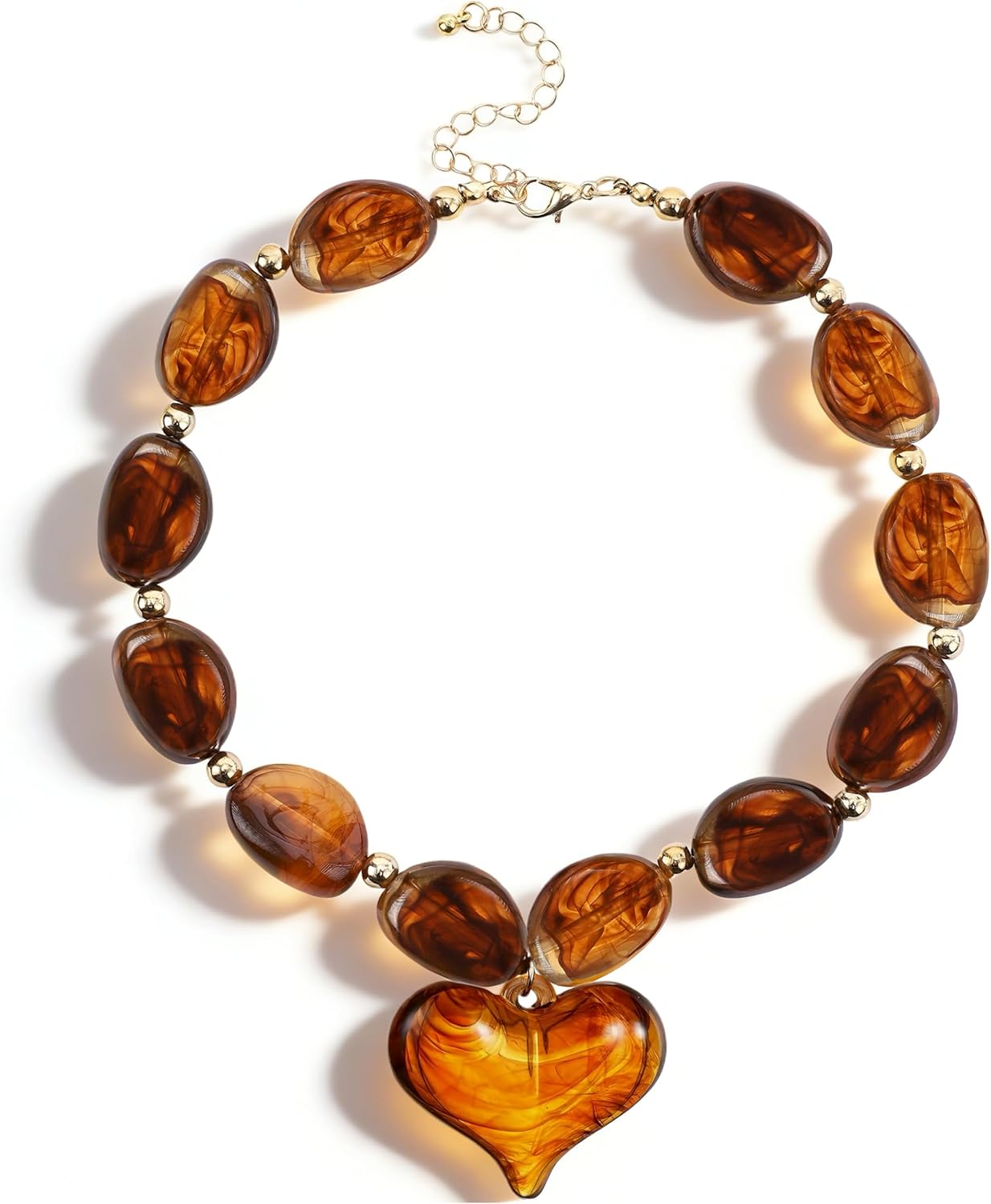 Chunky Heart Necklaces for Women - Exaggerated Statement Puff Beaded Necklace with Heart Pendant, Amber Acrylic Necklace Gift for Girlfriends Wife Mom Formal Casual Gift