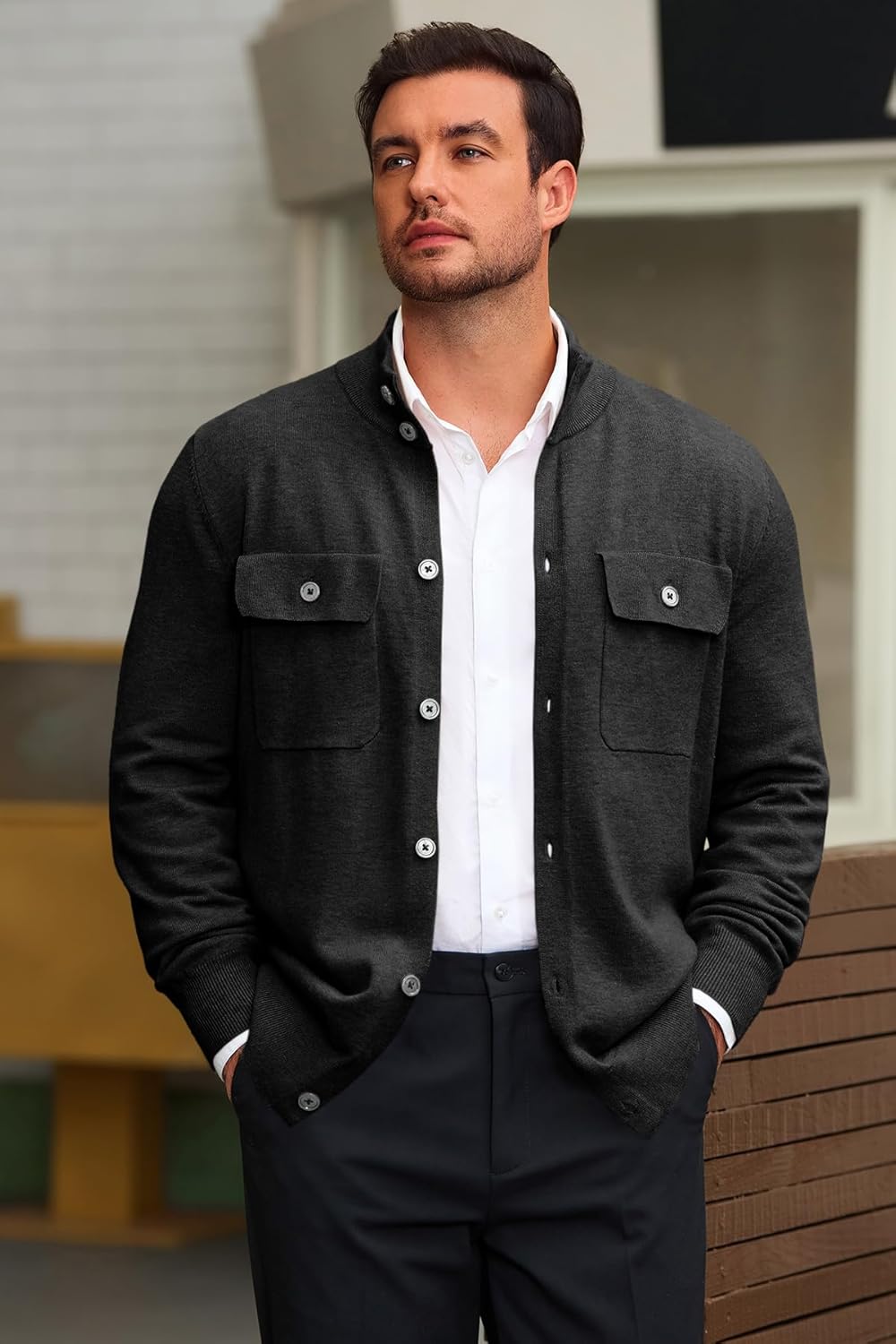 Runcati Mens Stand Collar Cardigan Sweater Button Down Long Sleeve Cardigan Jacket Casual Winter Knitted Sweaters - Image 4