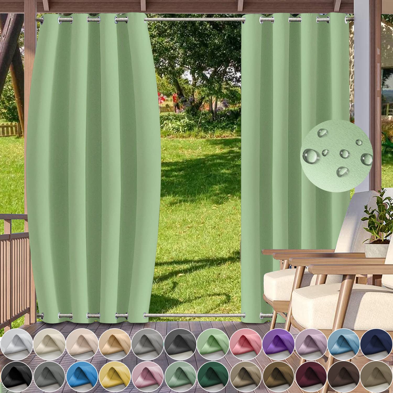 YangAera Outdoor Curtains with Double Grommet Top and Bottom, Waterproof Windproof Blackout Privacy Protected Curtain for Gazebo/Garden/Balcony/Pergola/Patio-1 Panel-W 150" xD 83.9" -Color8