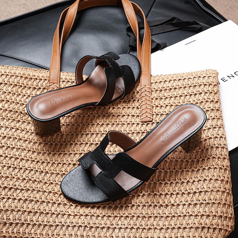 Heel Sandals for Women 2025 Summer Casual Sandals Round Toe Chunky Heel Open Toe Non Slip Slippers3