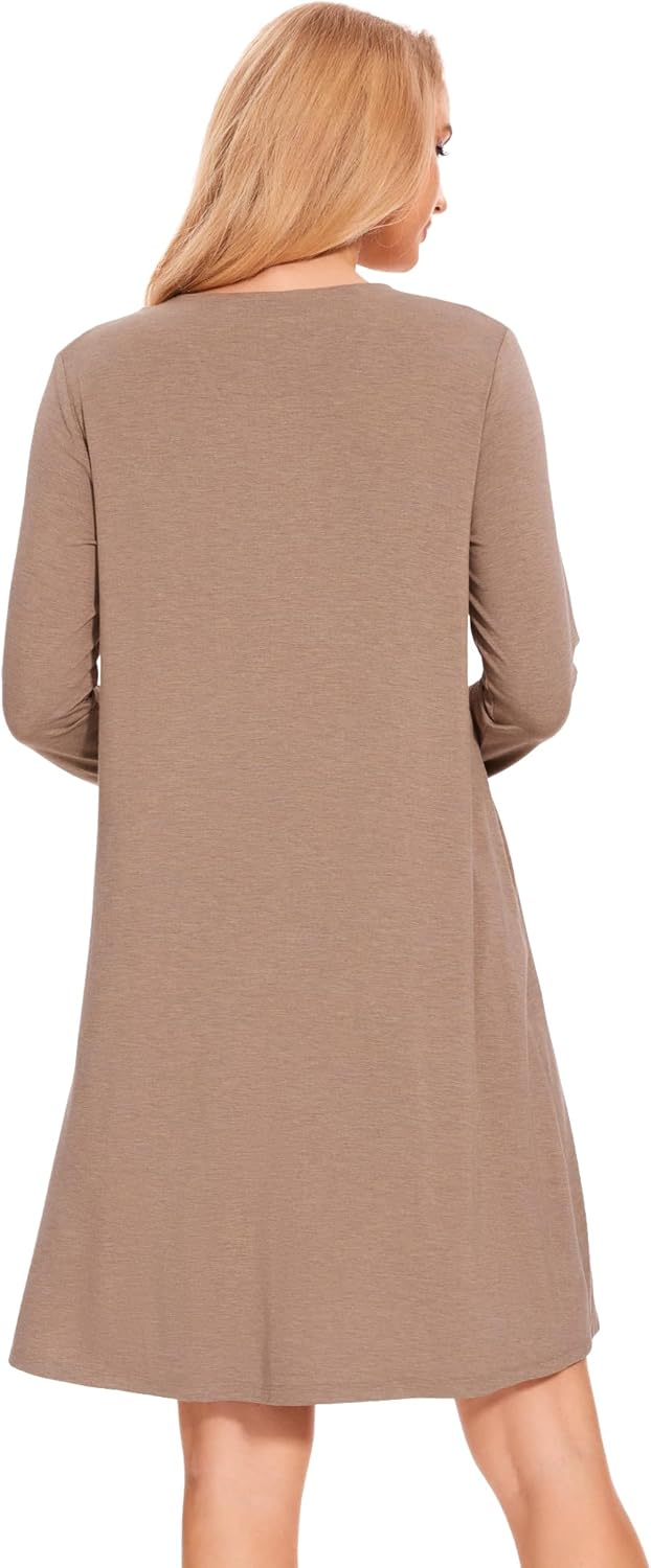 GYS Bamboo Viscose Women's Nightgowns Long Sleeve V-neck Sleepwear with Pockets - Image 3