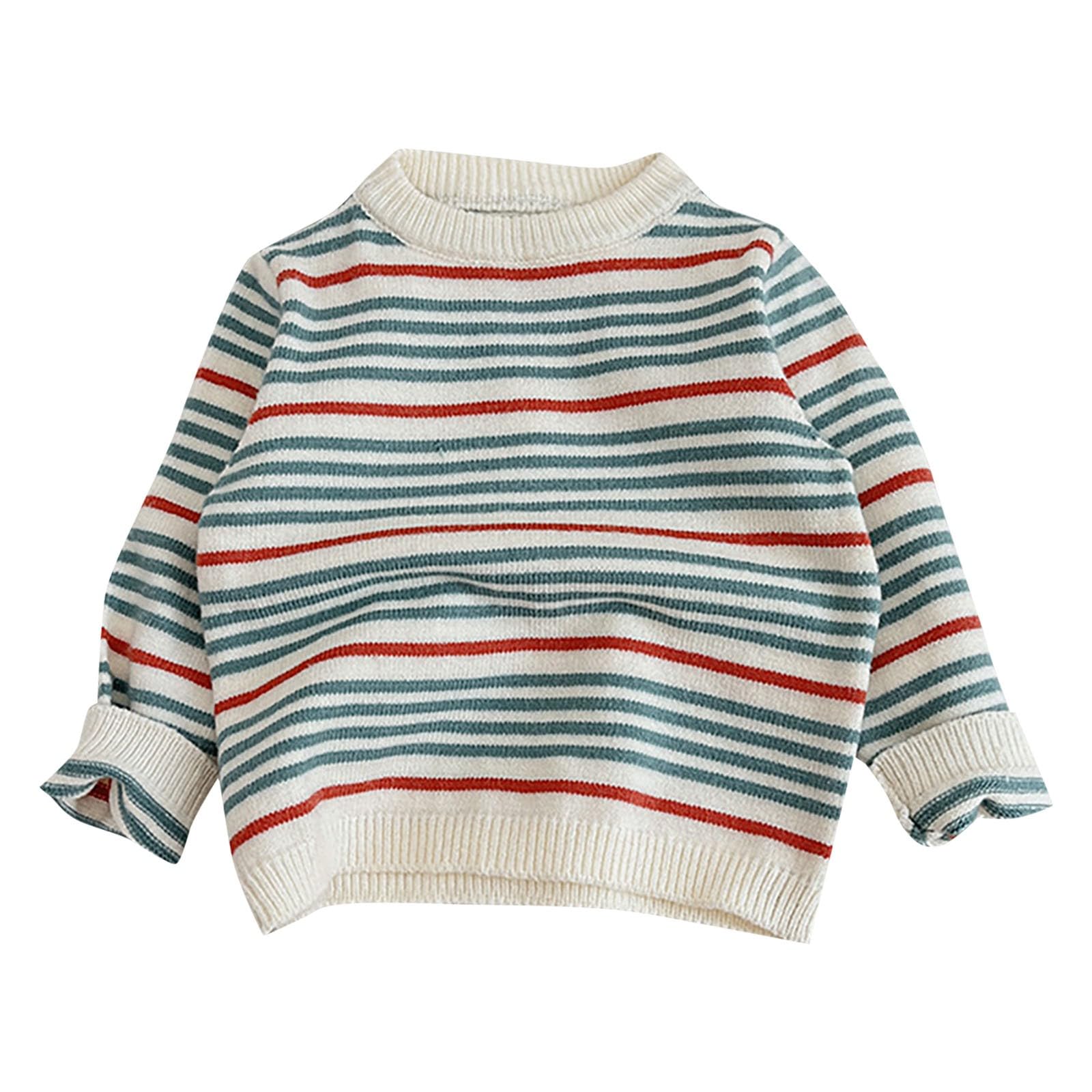 RNTOP Toddler Baby Girl Boy Knit Striped Sweater Infant Crewneck Long Sleeve Pullover Sweaters Warm (Blue, 0-3 Months) j901r
