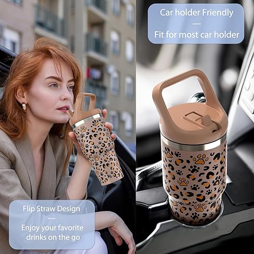 Miniatura 3 de Vaso con asa y popote, a prueba de fugas, botella de agua aislada al vacío, para el hogar, al aire libre, taza de café de viaje de acero inoxidable