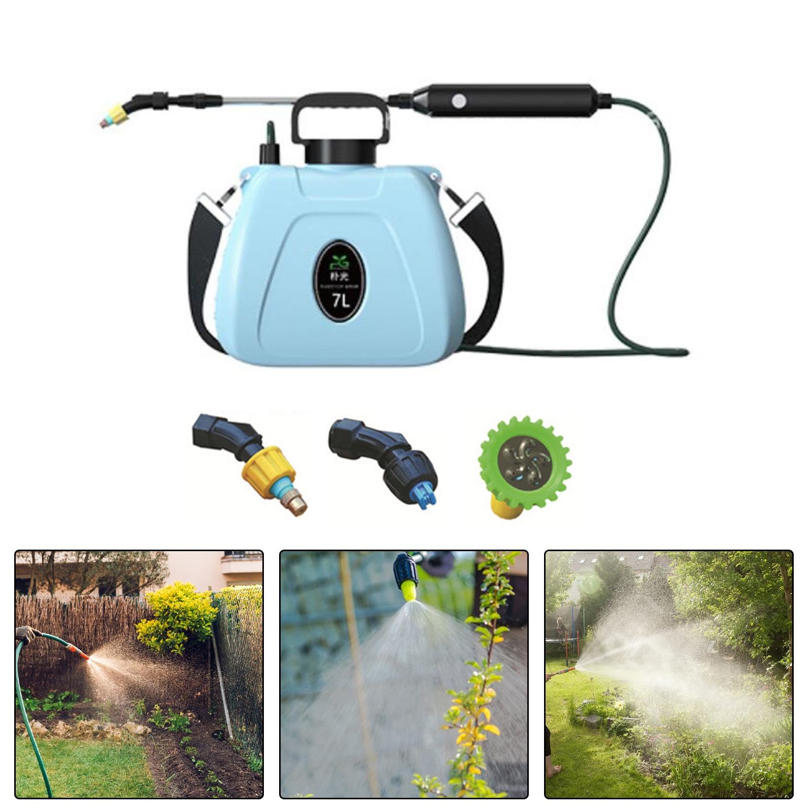 Bottiglia Spruzzatore d'Acqua, Spruzzatore Elettrico con Pompa da Giardino Senza Fili, Multiuso con 3 Ugelli, Bomboletta da Giardinaggio per Irrigazio, Blu 80 Minuti