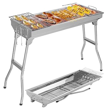 Ketumal BBQ Grill Portable (72cm) Barbecue Folding Grill,Stainless Steel Square Wood Stove, BBQ Grill Picnic Stove, Outdoor Mini Charcoal Stove | Cambine Stove with Folding Legs, Charcoal Grill BBQ