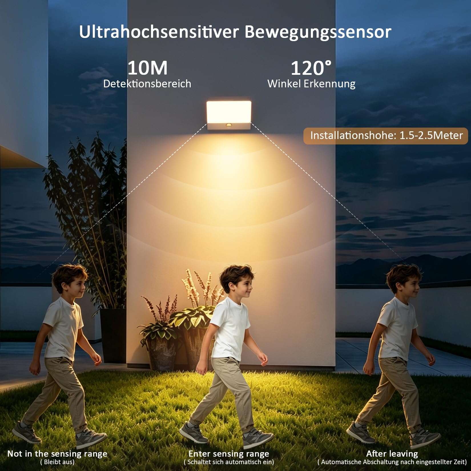 30W LED Außenwandleuchte mit Bewegungsmelder, Anthrazit