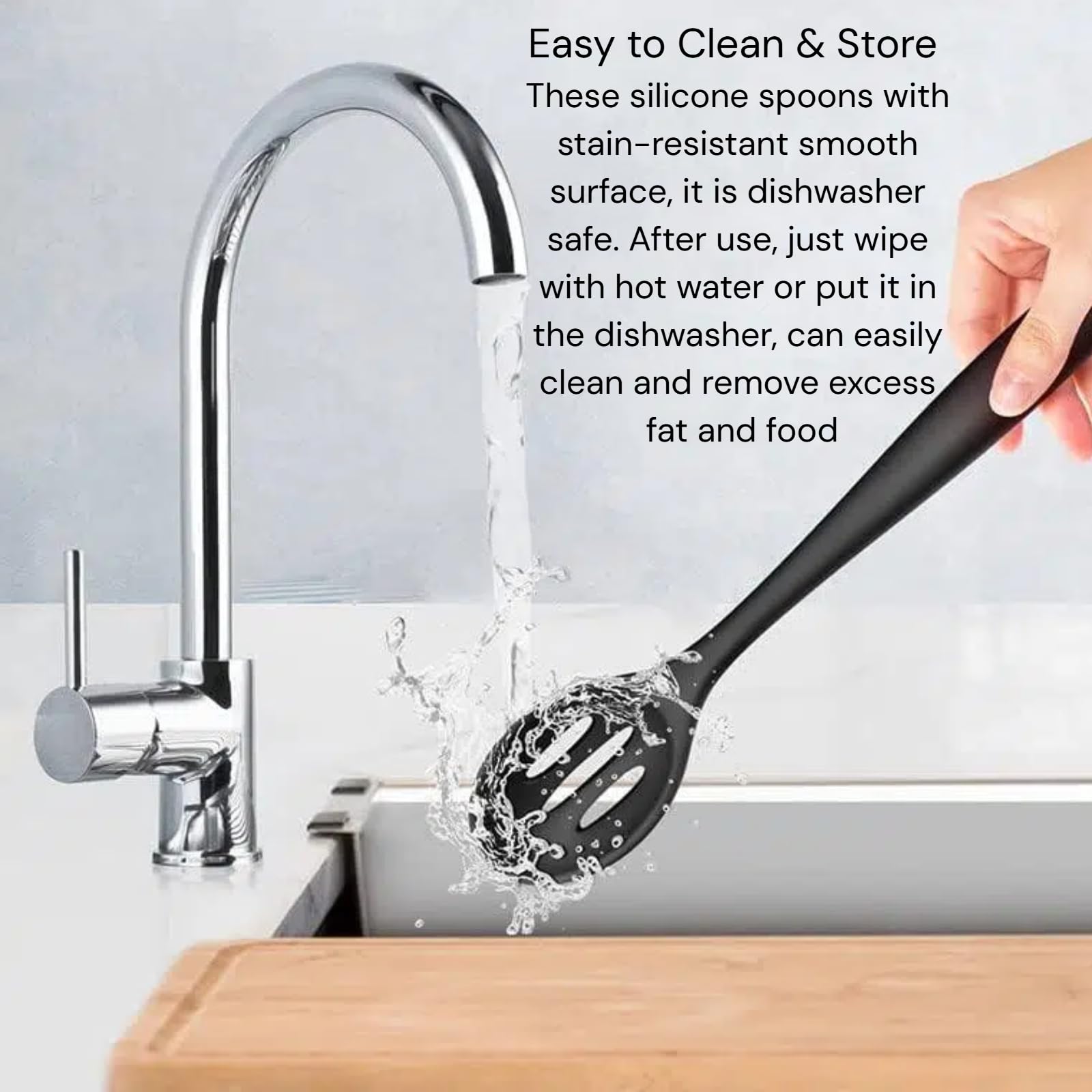 Juego de cucharas antiadherentes del silicón, cucharas de cocina resistentes al calor de 2PCS para mezclar, libre de BPA