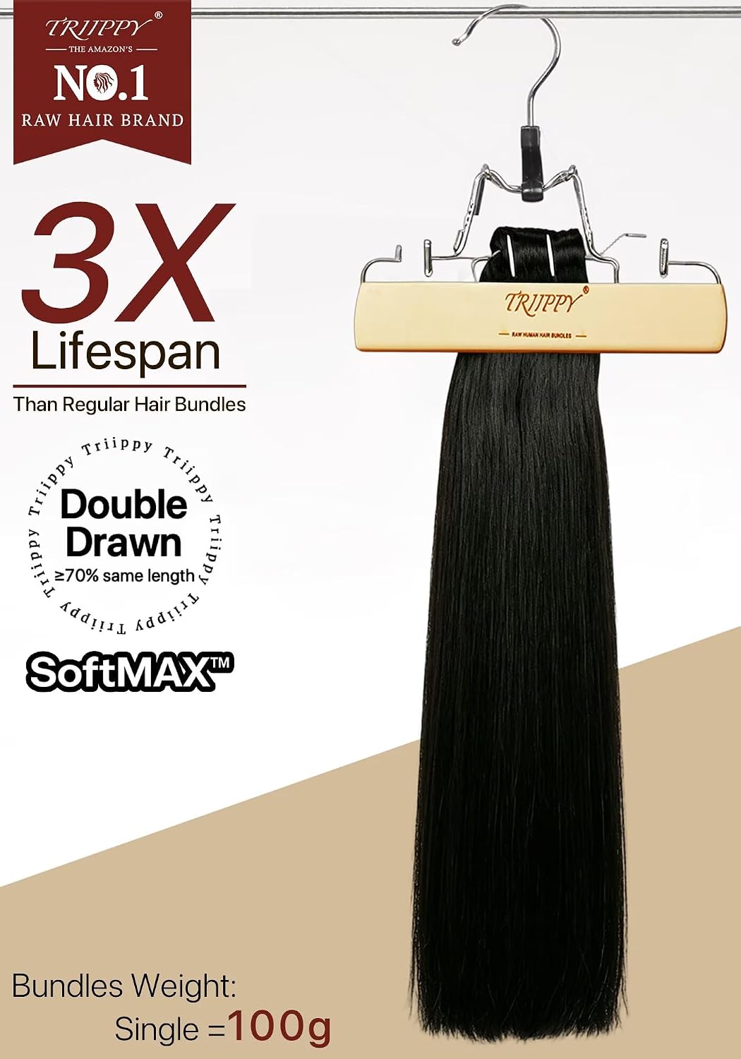 TRIIPPY Natural Straight Bundles Human Hair,100% Cambodian Raw Hair Sew in Weave Double Drawn Single Bundle(16 Inch),3X Lasting And Durable Over Virgin Hair,No.1 Raw Hair Brand On Amazon