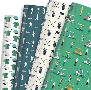 Golf Wrapping Paper 12 Sheets - Sports Wrapping Paper - Golf Themed Gift Wrap Paper - Golf Cart, Golf Bag Print Gift Packing Paper for Sports Party, Birthday, Team Celebration - 20"28"