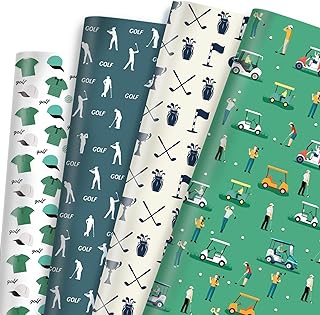 Golf Wrapping Paper 12 Sheets - Sports Wrapping Paper - Golf Themed Gift Wrap Paper - Golf Cart, Golf Bag Print Gift Packing Paper for Sports Party, Birthday, Team Celebration - 20"×28"