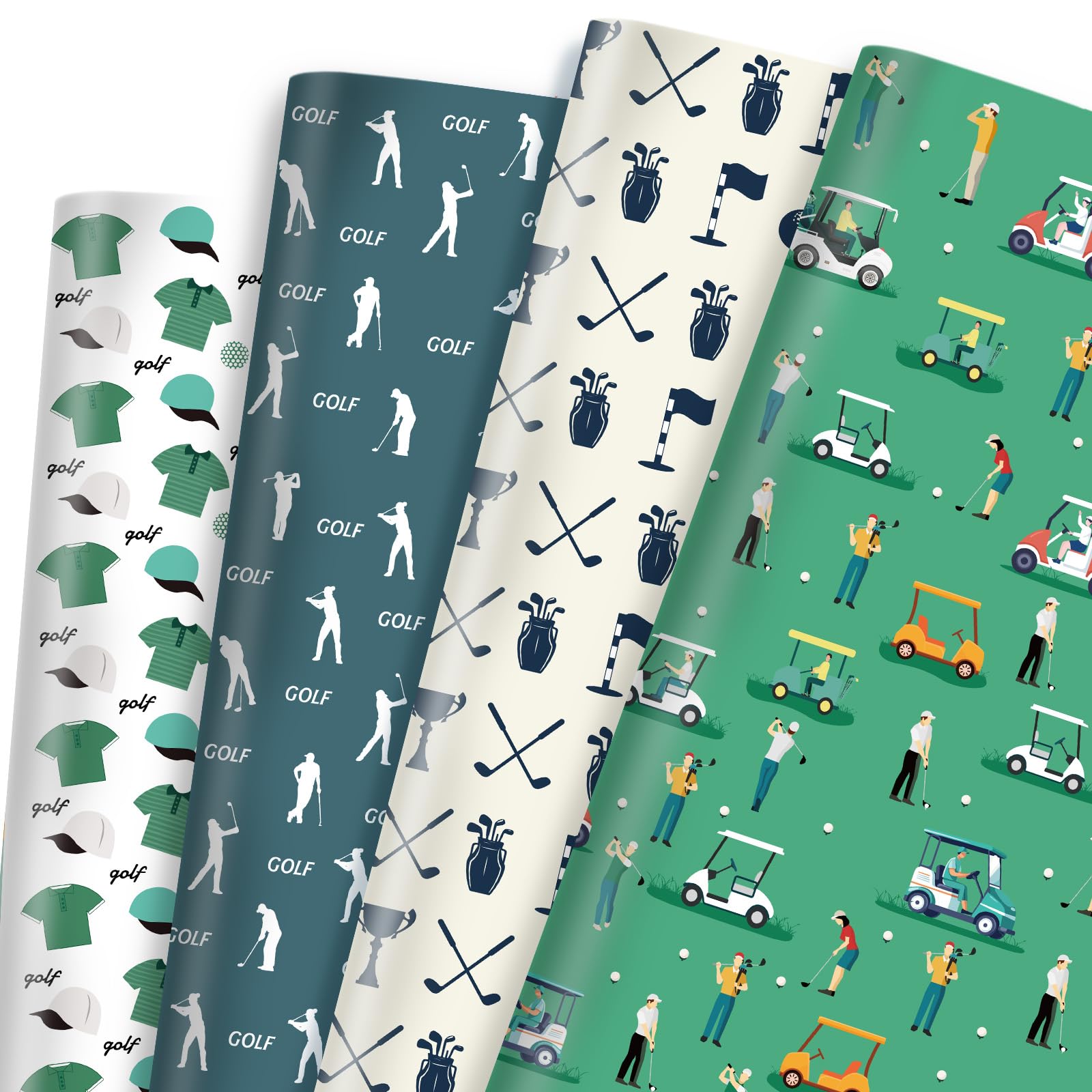 Golf Wrapping Paper 12 Sheets - Sports Wrapping Paper - Golf Themed Gift Wrap Paper - Golf Cart,Golf Bag Print Gift Packing Paper for Sports Party,Birthday,Team Celebration - 20"×28"