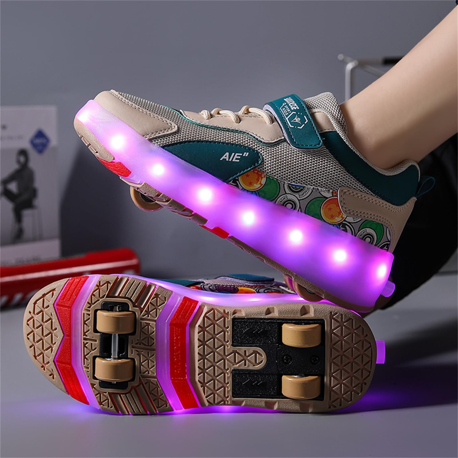 Mateju Chaussures à roulettes Fille Garçon, 2 en 1 Patins à roulettes Rétractable Enfant avec 4 roulettes Chaussures de Skateboard Réglables Adolescents pour Homme Femme 30-42 EU