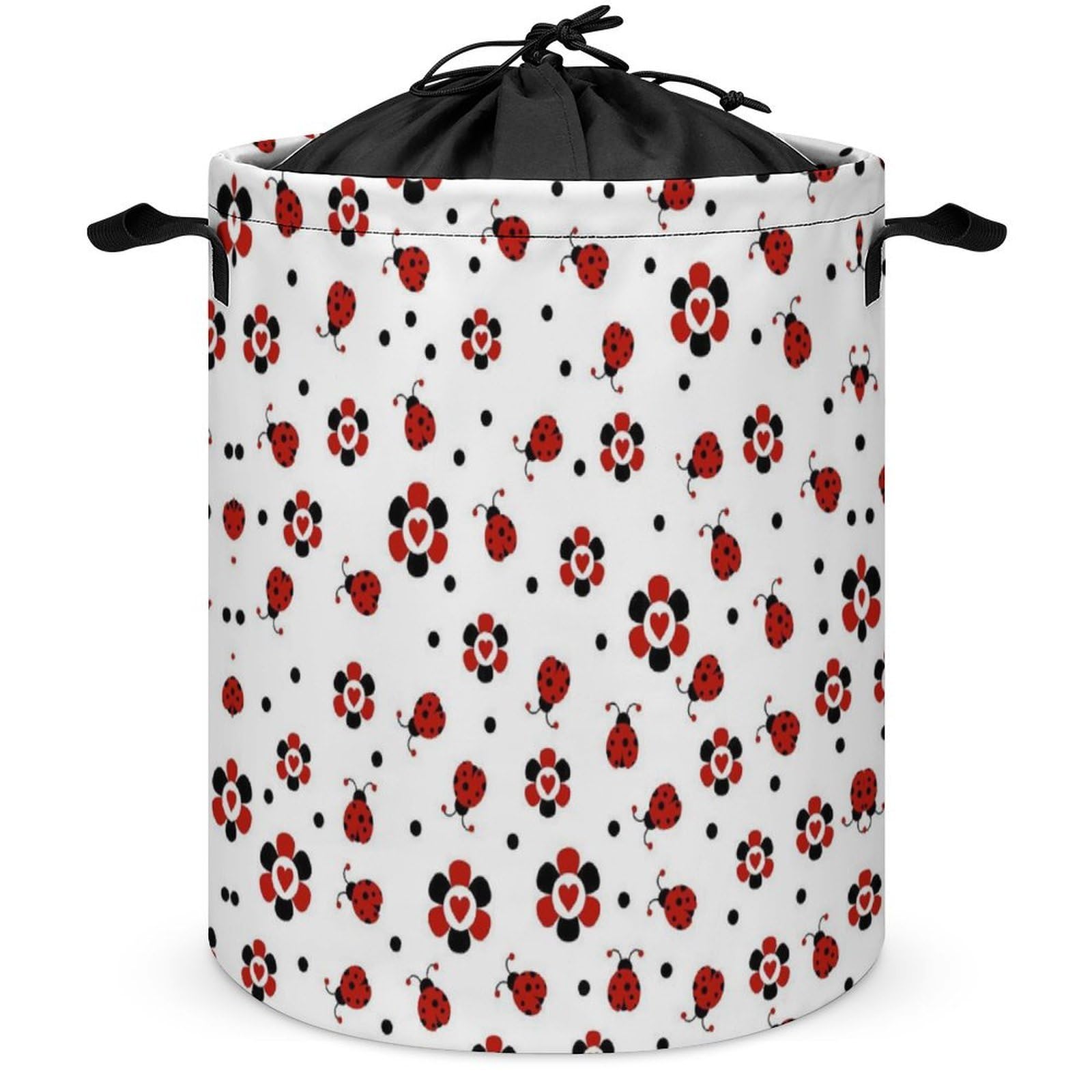 Qjjinxior Drawstring Laundry Hamper, Funny Ladybug Laundry Basket, Washing Basket with Handle