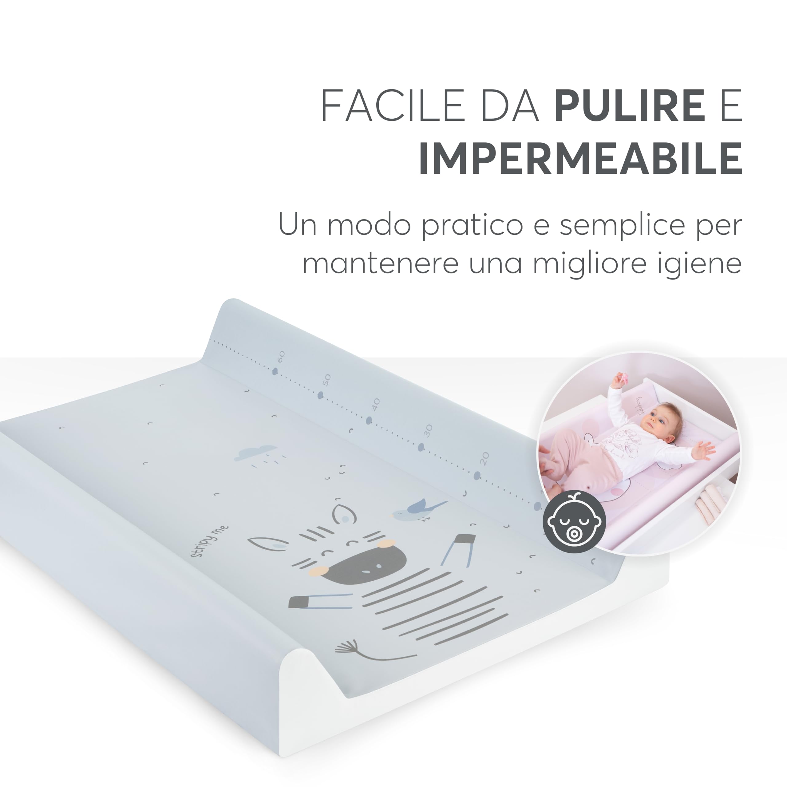 KikkaBoo Fasciatoio Portatile Neonato 80x50 cm STRIPY FRIENDS, Materassino Fasciatoio Impermeabile e Morbido in PVC, Blu