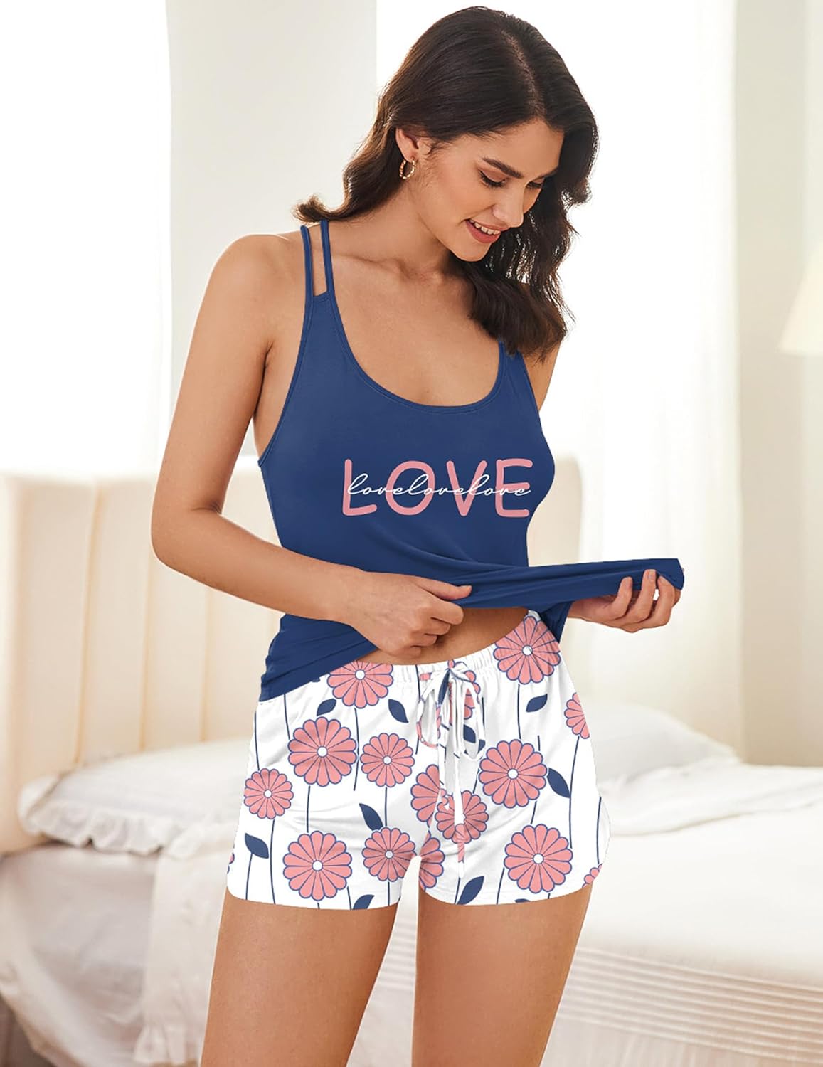 Ekouaer Womens Cami Pajama Set Sleeveless Racerback Tank Top Pjs Soft Sleepwear - Image 2