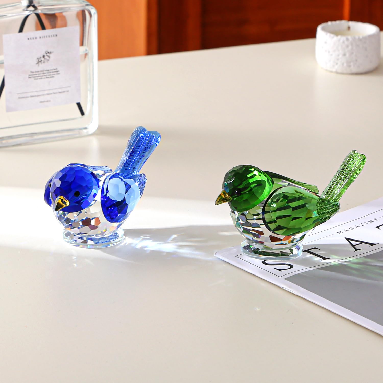 Figura de pájaro de cristal, escultura decorativa de cristal, decoración coleccionable para el hogar (azul)