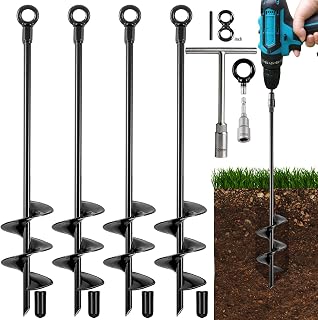 Fabulas Heavy Duty 18 Inch Ground Anchors 4-Pack - Screw-in Earth Anchors for Swing Sets, Trampolines, Tents, Sheds & High Wind Security
