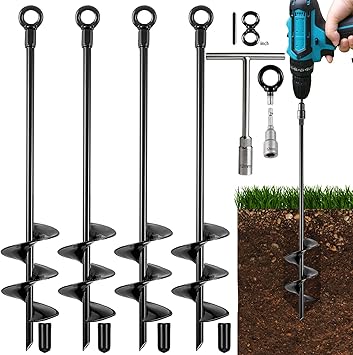Fabulas Ground Anchors Heavy Duty, Swing Set Anchor Kit 18 Inch 4 Pack Screw in Earth Anchors Trampoline Stakes High Wind Metal Auger Anchor for Shed Tent Carports Securing Animals Camping Mobile Home