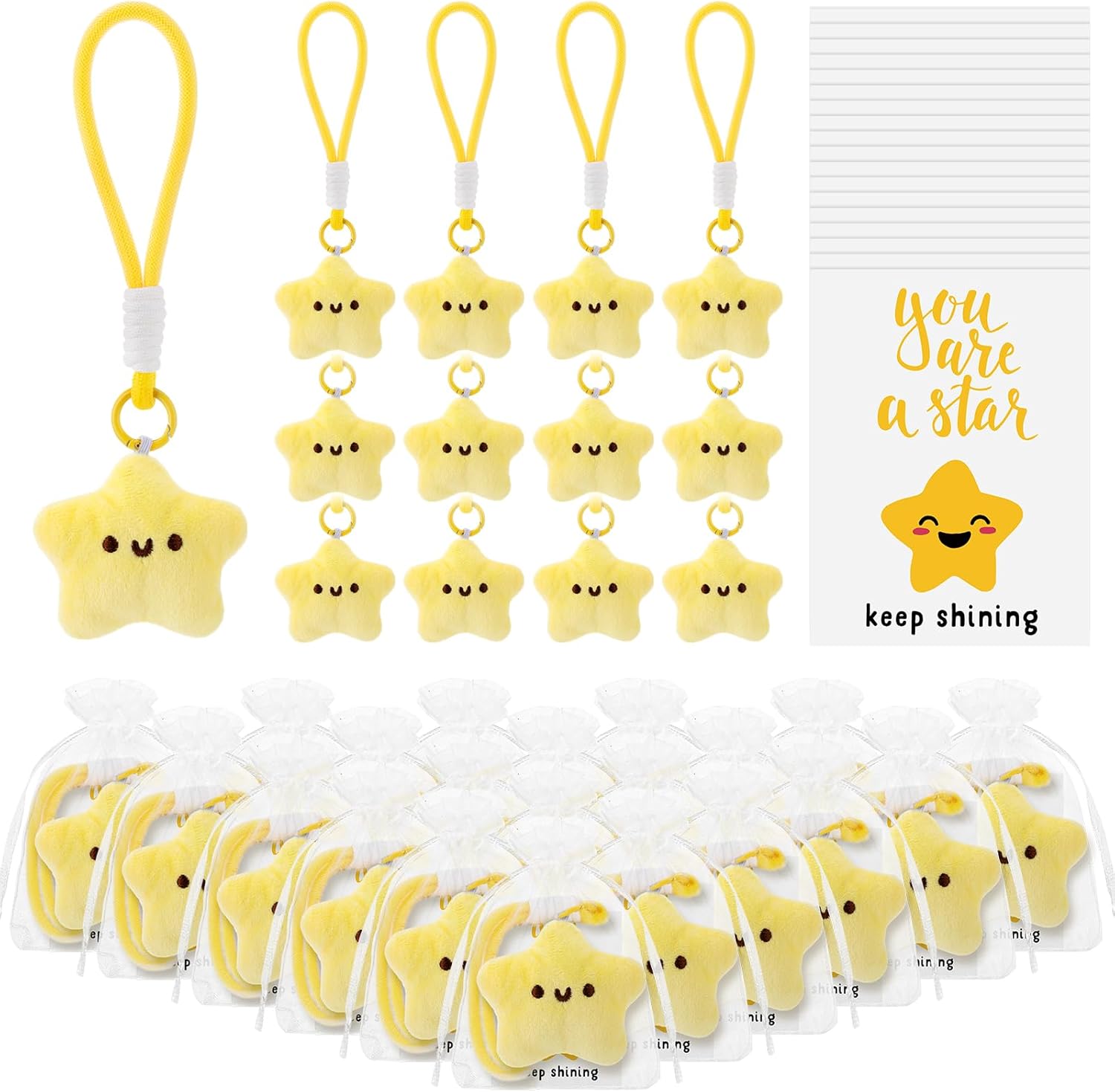 Tondiamo Back to School Star Keychains Bulk Cute Smile Face Plush Keychain You Are a Star Positive Gift for Student Classroom