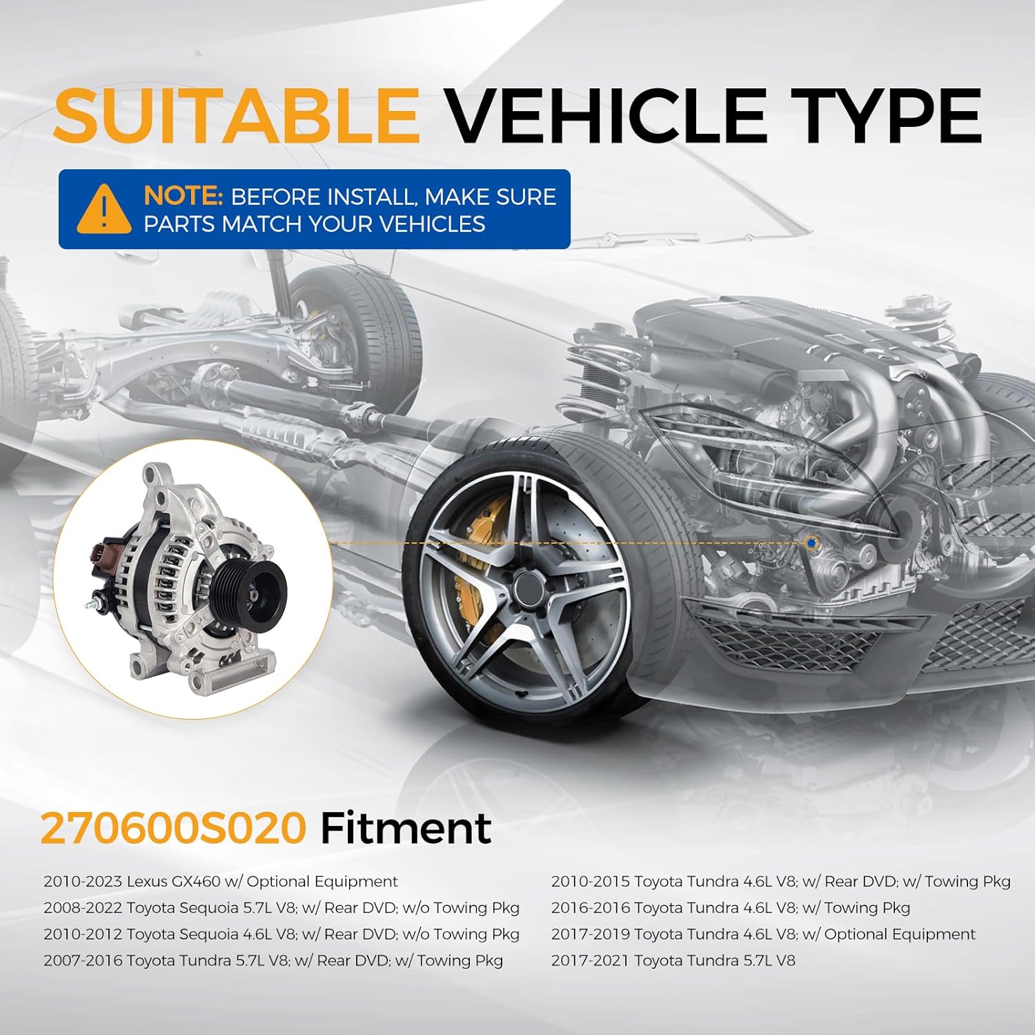 PAROD Alternator 12V 150A Fit for 2010-2023 Lexus GX460, 2008-2022 Toyota Sequoia, 2007-2021 Tundra,V8 4.6L 5.7L,8-Groove Pulley Replace for 27060-0S020
