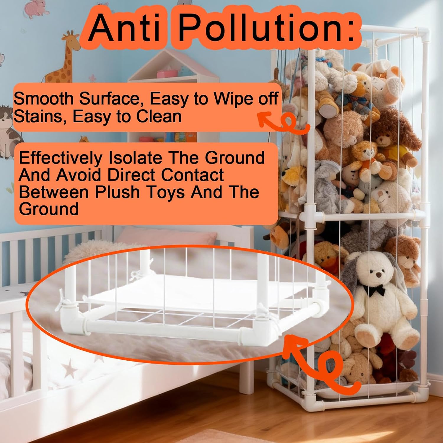 Large Stuffed Animal Storage Organizer, Creative PVC Stuffed Animals Storage Zoo Cage, Vertical Space Saving Large Capacity Plush Toy Zoo Holder for Kidroom Playroom-White - Image 5