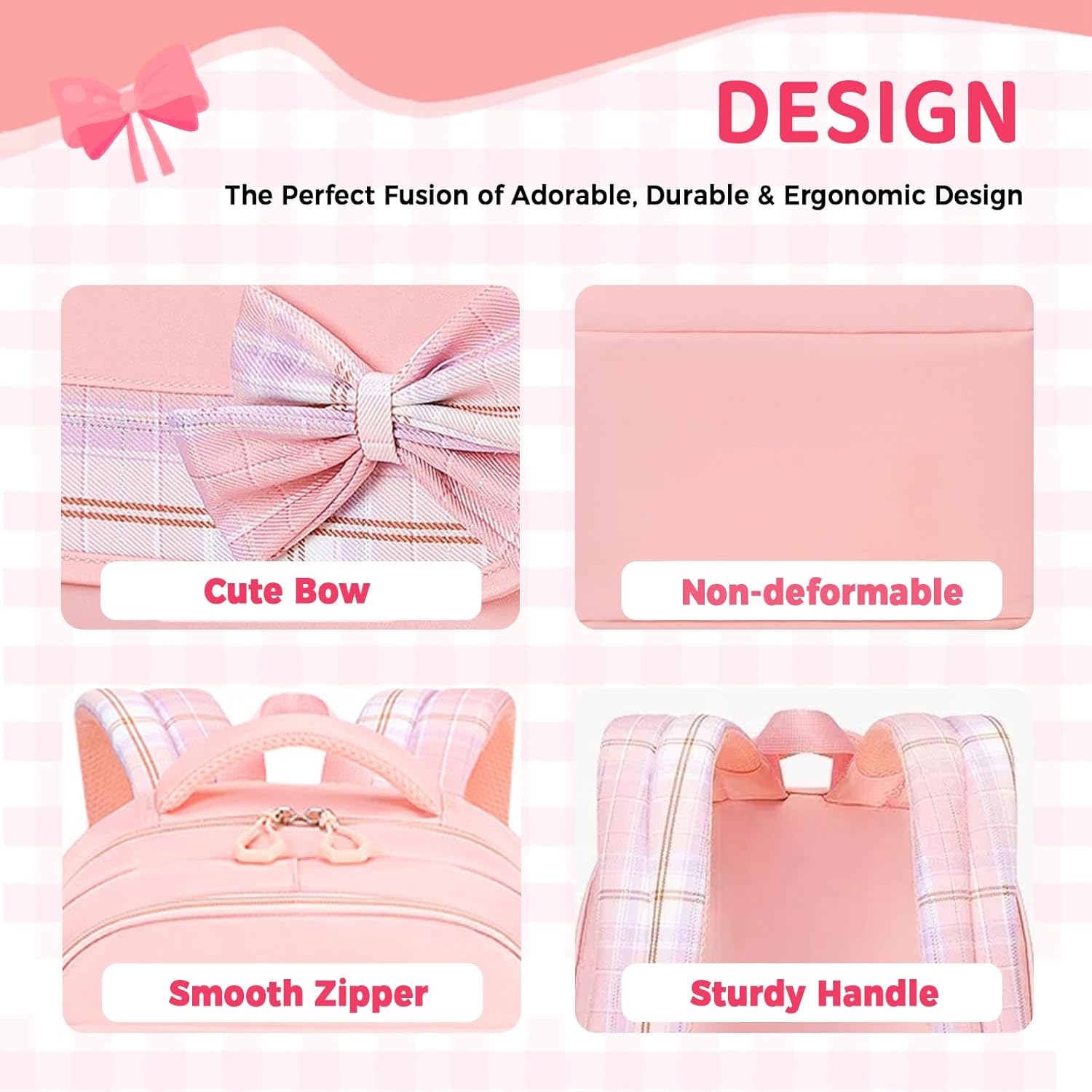 Kids Backpack for Girls, Cute Plaid Large Capacity Bookbag for Students Teens Preppy Aesthetic Kawaii Bow Elementary Primary Middle School Book Bag 6-8 8-10 10-12 (Blue)