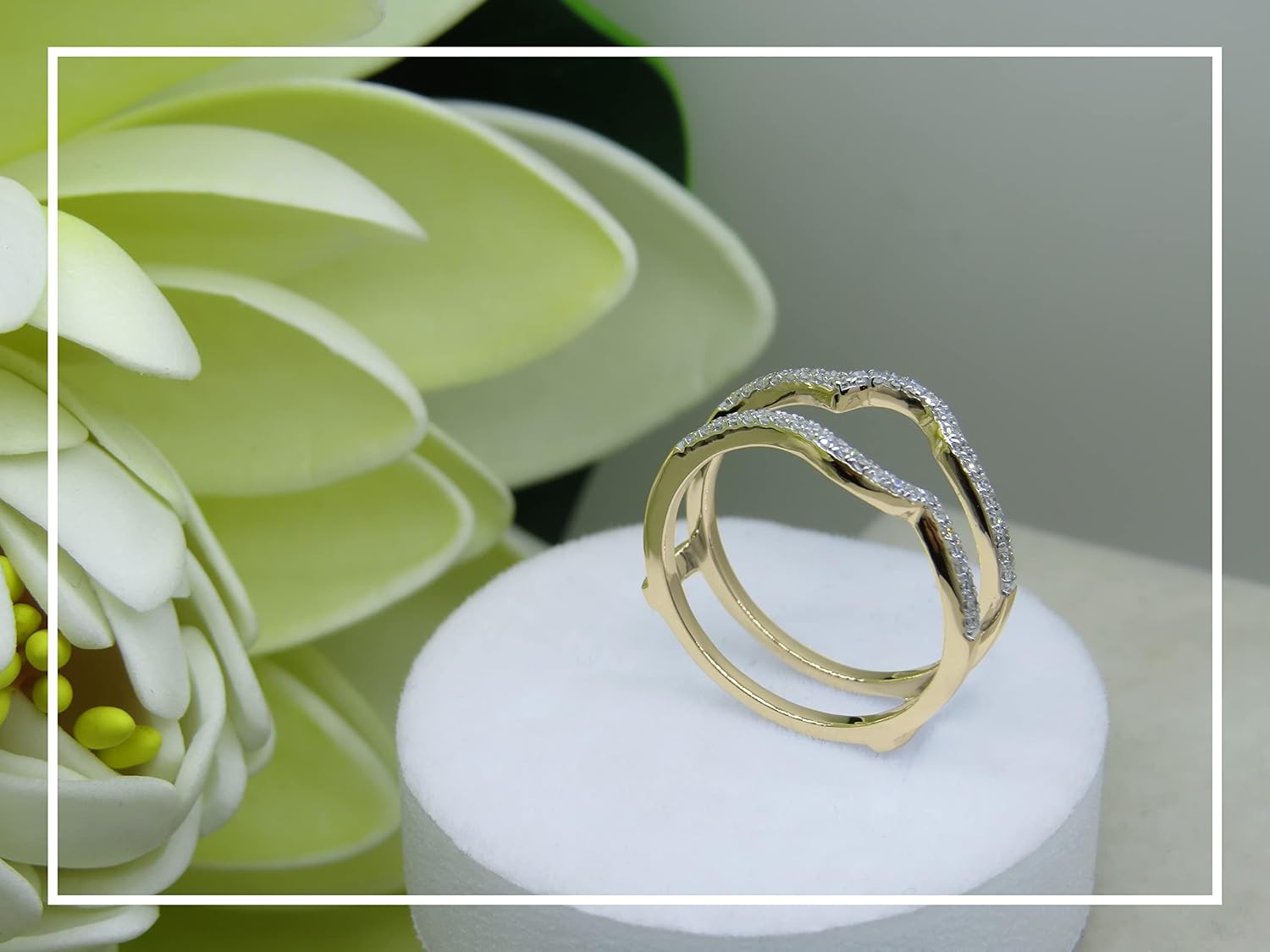 Dazzlingrock Collection 0.20 Ctw Round White Natural Diamond Anniversary Wedding Enhancer Guard Double Ring 1/5 CT, 14K Real Solid Gold