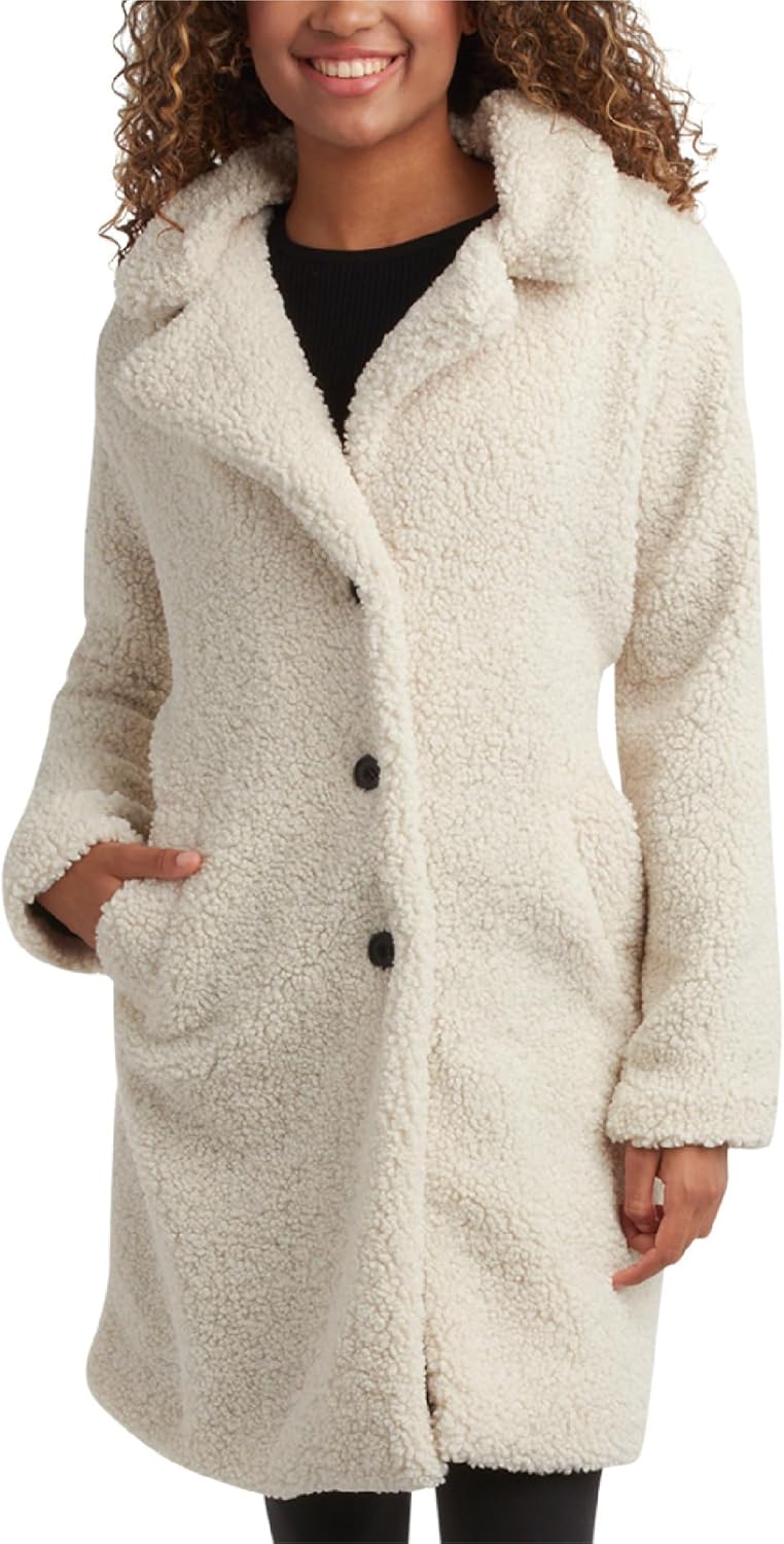 URBAN REPUBLIC Womens Sherpa Winter Coat - Long Sherpa Winter Coats for Women Button Up Fuzzy Jackets Outerwear