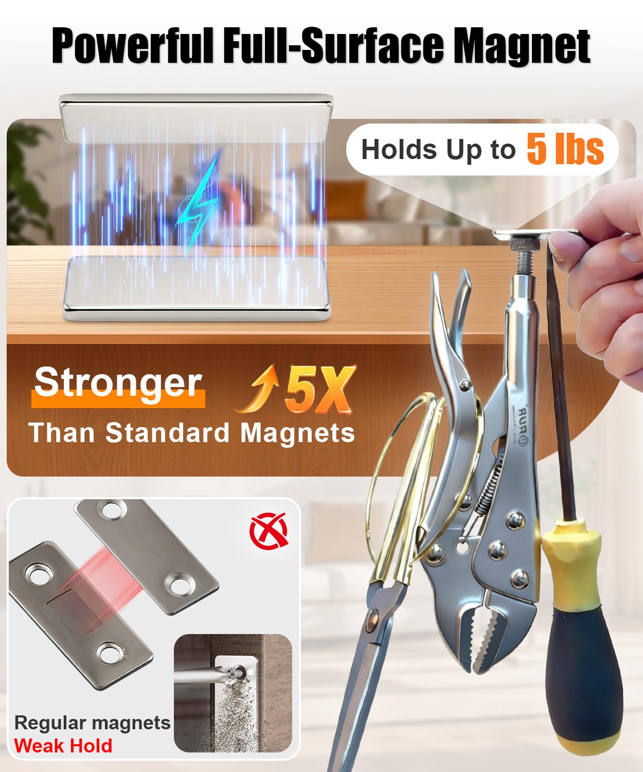 Full-Surface Magnetic Door Catch, No Drill Ultra-Thin Cabinet Door Magnets with Strong Adhesive, 0.78" Round & 1.18" x 0.39" Rectangle for Kitchen, Drawer, Closet, RV, 16 Pcs (8 Pairs) — Amazon image 2