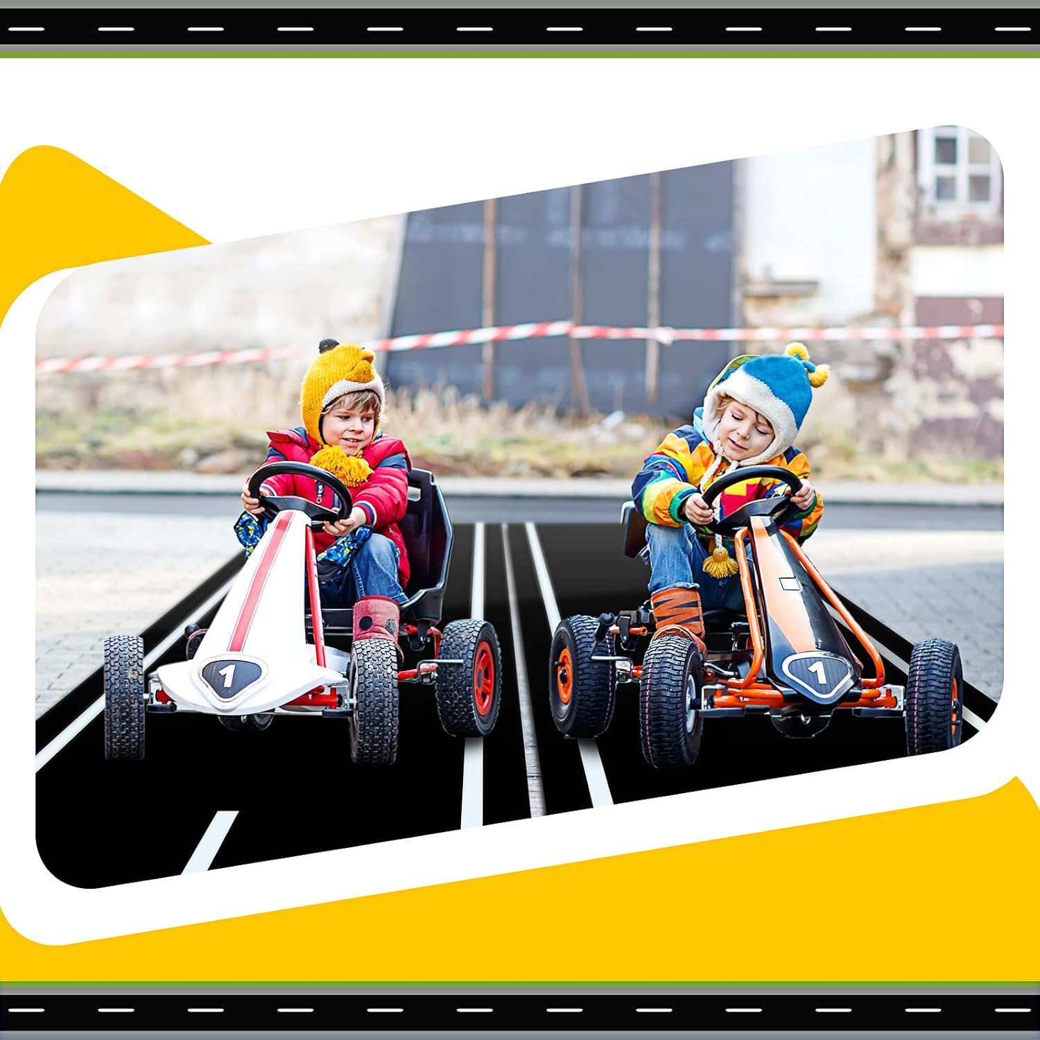 Remagr Racetrack Floor Running Black Racer Party Decoration Mat Road Table Runner Long Racetrack Tablecloth Drag for Party (Simple Style,118 ft X 2 ft)