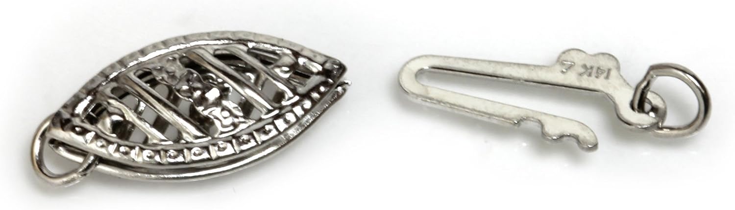 14k White Gold Pearl Filigree Jewelry Clasp for Pearls , Beads of Single Strand