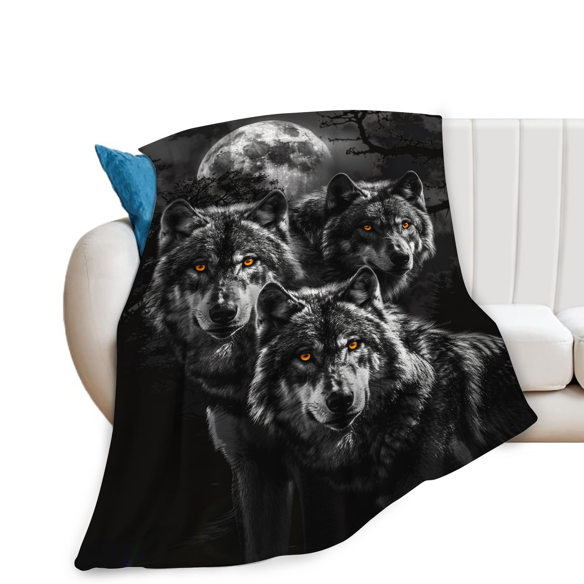 Wolf Throw - Animal Fleece Blanket for Girls, Women, Men & Boys - Soft, Warm & Cozy - 50"x40"