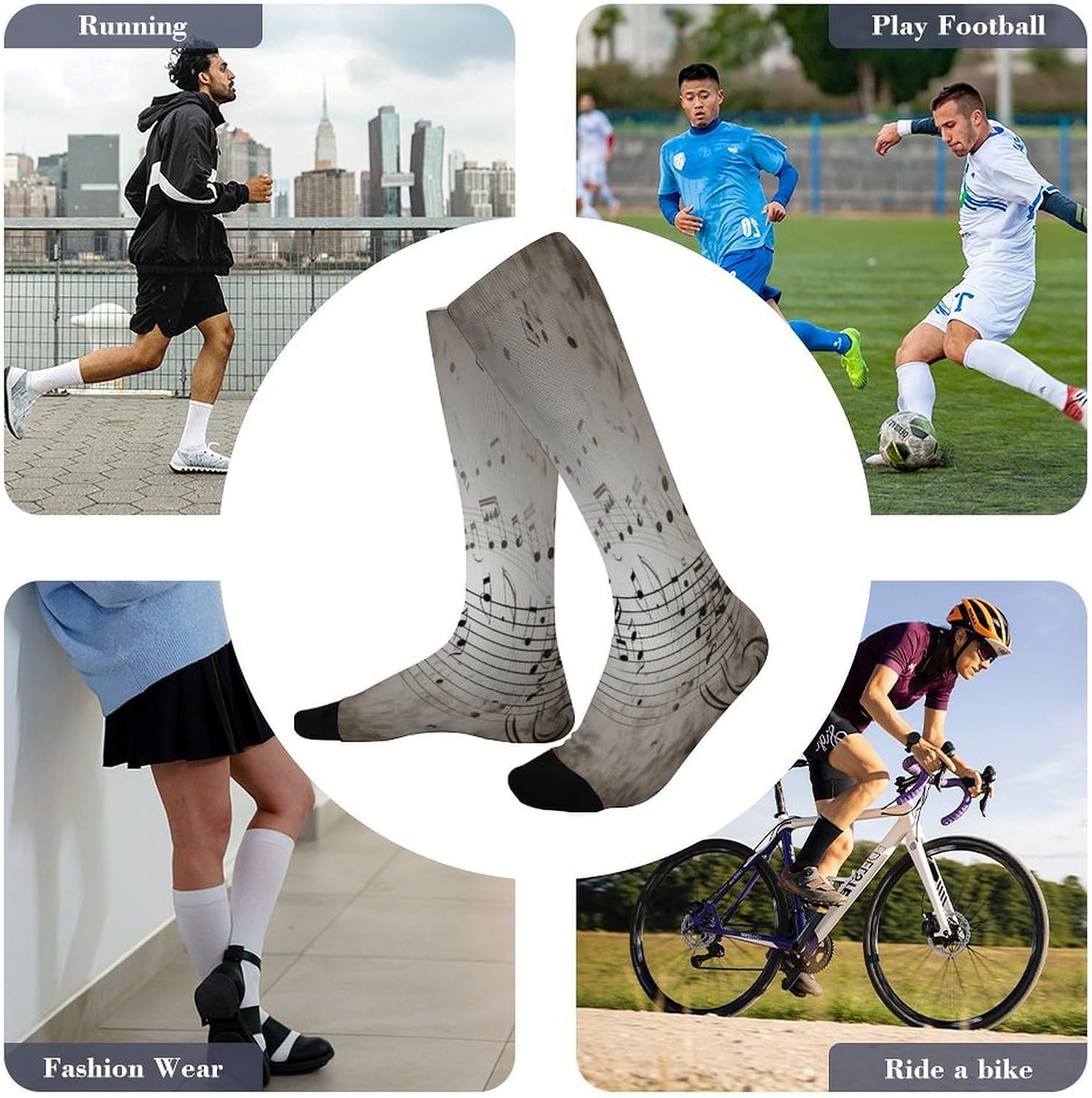 Music Note Wall Compression Sock Circulation Support Socks Lightweight Knee High Tube Sock Over-The-Calf Sock for Adult
