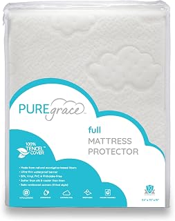 PUREgrace Tencel Full Mattress Protector: Waterproof Noiseless Breathable Cover for Potty Training, Deep Pocket Secure Fit