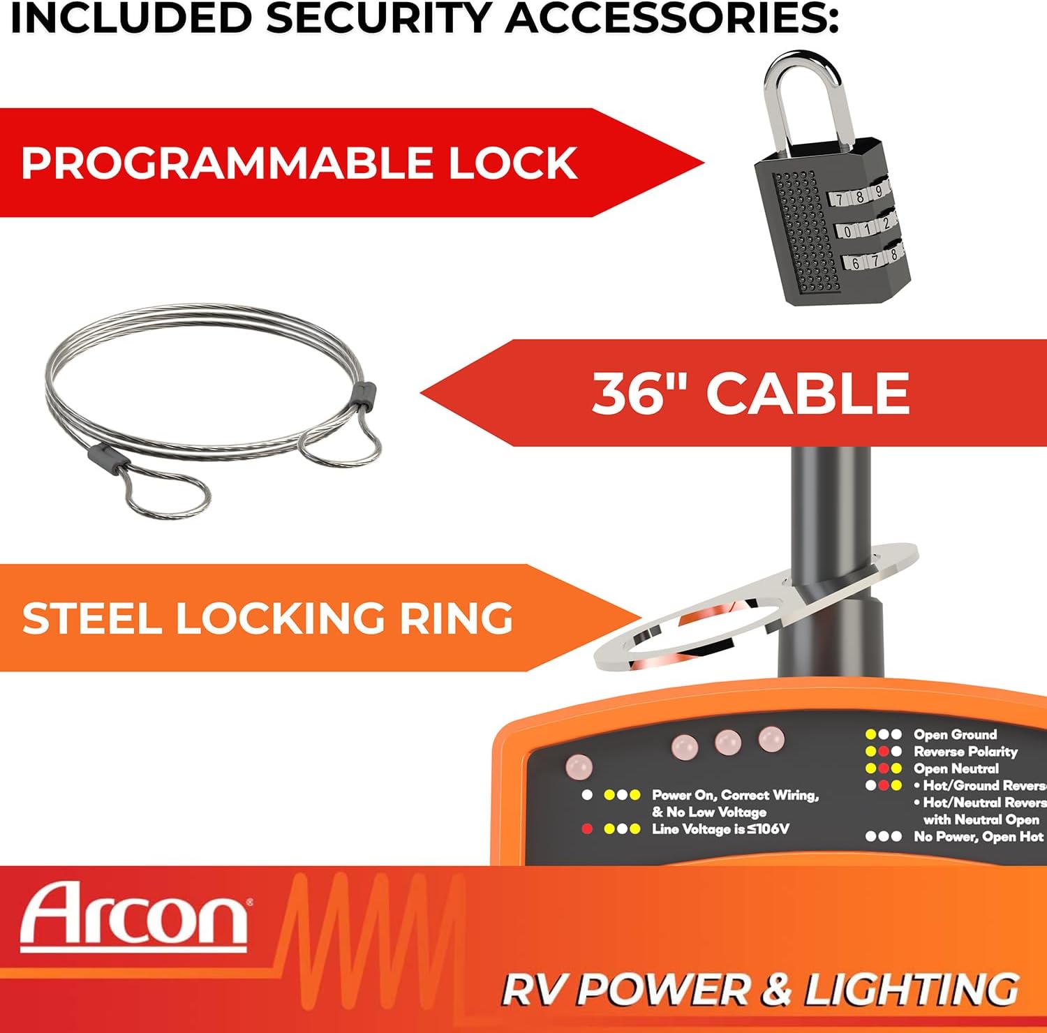 Arcon Surge Protector 19759, Portable, 50 Amp, 240 Volt, with Plug Head Handle Grip, 7200 Joules of Power Surge Protection