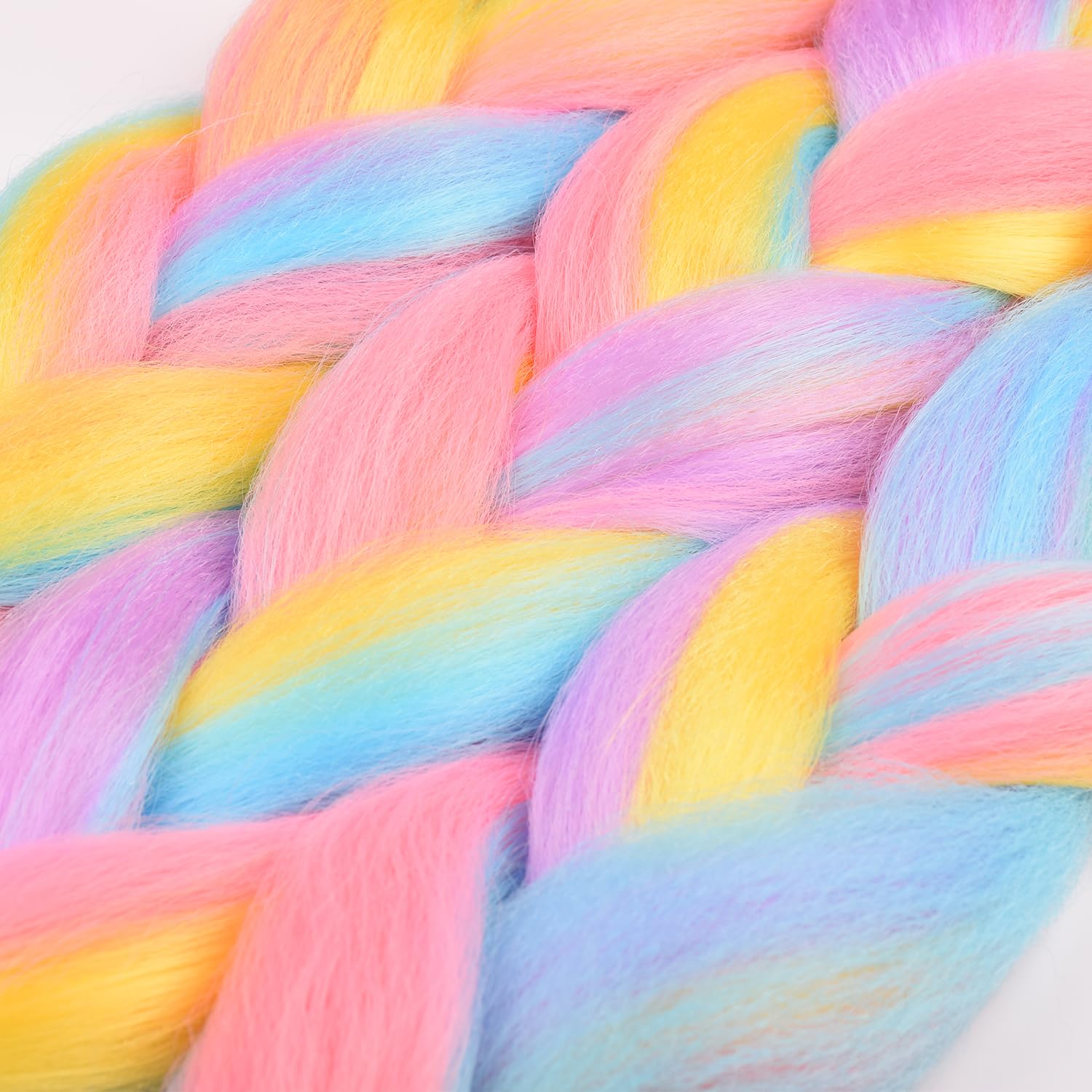 BACANA Ombre Braiding Hair Rainbow Color 4 Colors Mixed Pink Purple Blue Yellow 3Packs 24 Inches Synthetic Hair for Braiding Real Soft(Mix Candy Color)