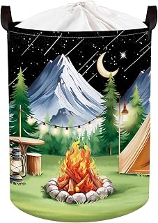 Night Camping Laundry Hamper Picnic Large Storage Basket Bonfire Collapsible Adult Organizer Kids Toy Clothes Bins for Outdoor, Bathroom, Mountain, 63L