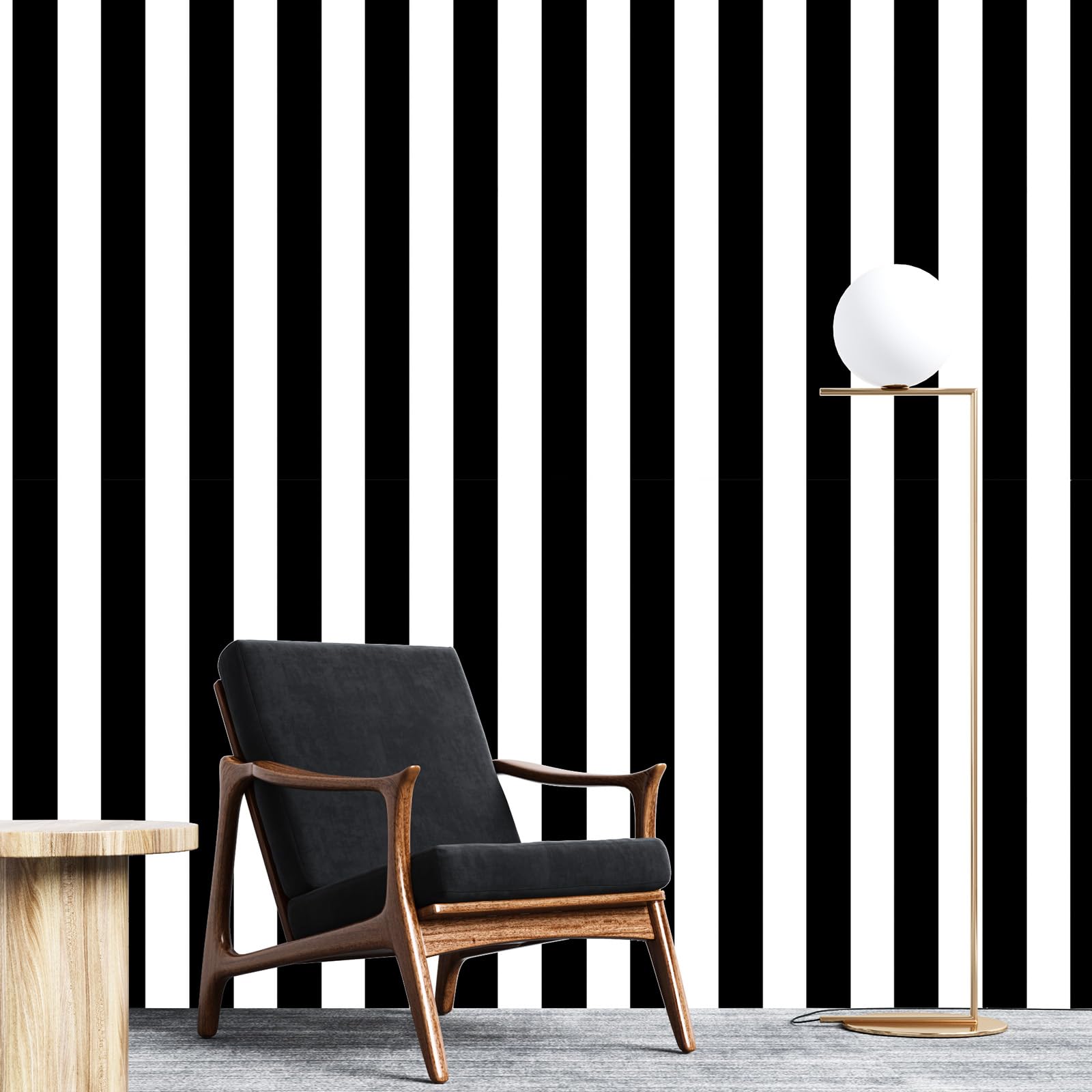 Uooar Black and White Striped Wallpaper 44cmx508cm Modern Removable Self Adhesive Peel and Stick Wallpaper Vinyl Furniture Wrap for Living Room, Bedroom, Cabinets