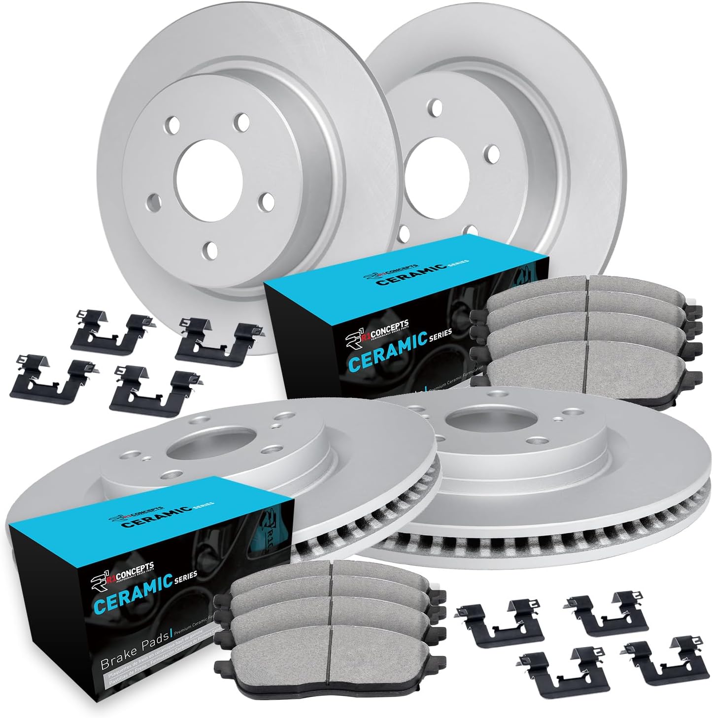 R1 Concepts Front and Rear Brake Kit For 2000-2001 Toyota Camry, 2000-2003 Toyota Solara| Blank Brake Rotors| Ceramic Brake Pads and Rotors Kit| Hardware included