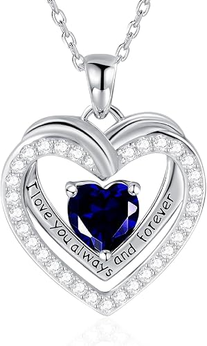 E Sterling Silver September Birthstone Necklace for Women, Simulated Sapphire Lo