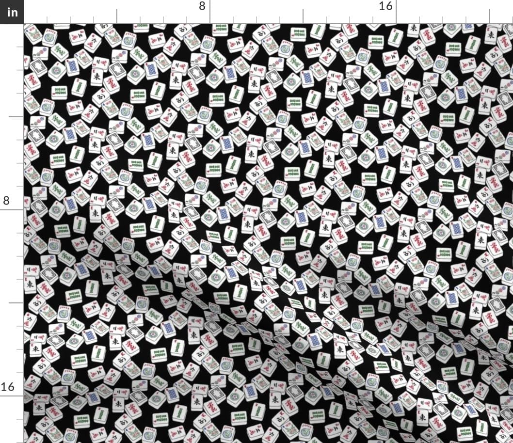 Spoonflower Fabric - Tiny Scale Mahjong Black and White Tabletop Game Traditional Printed on Petal Cotton Fabric by The Yard - Sewing Quilting Apparel Crafts Decor