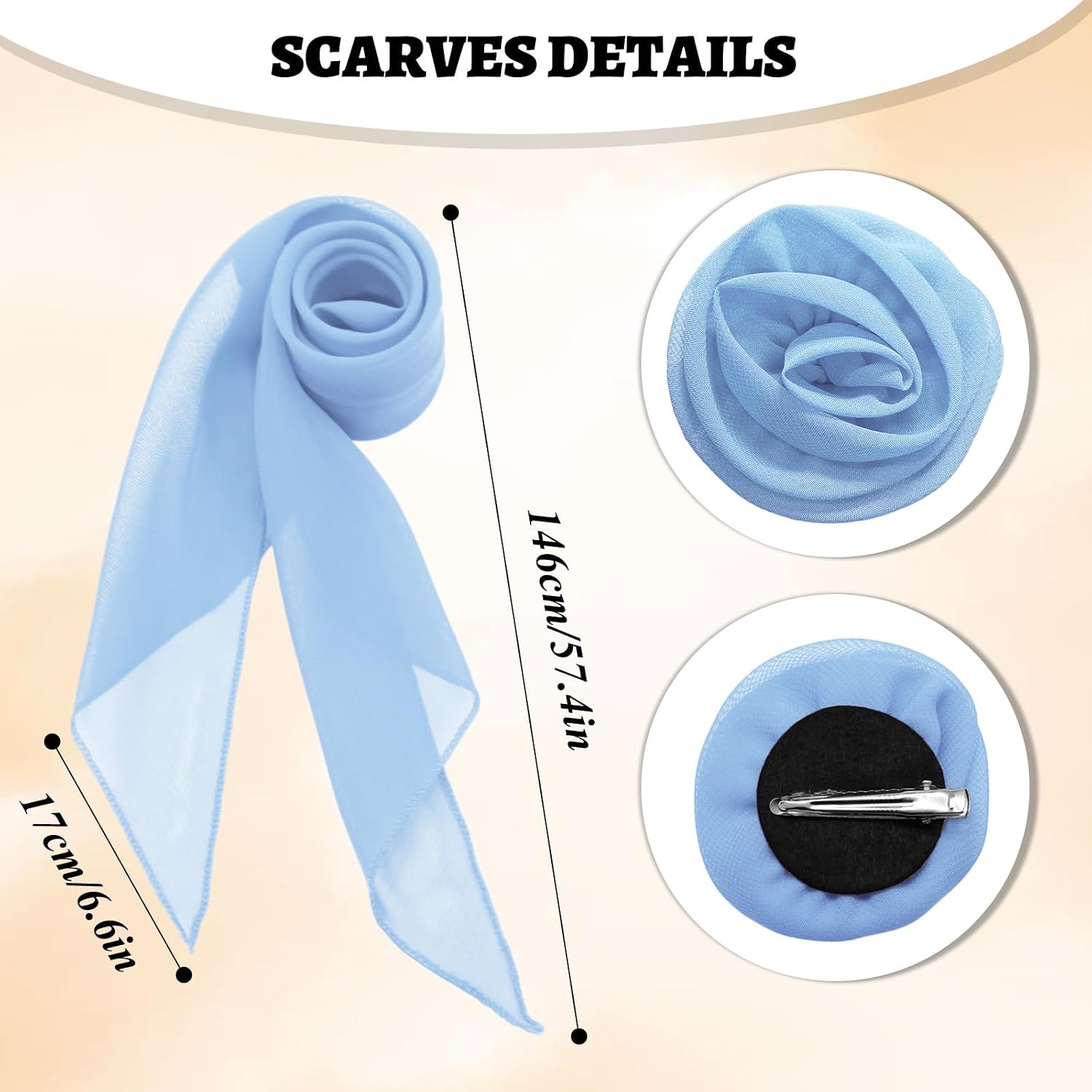 Scarf for Women with Removable Flower, Elegant Womens Scarves | Chiffon Material, Multiple Colors, Comfortable To Wear, Skinny Long, Lightweight, Breathable,For Hair, Handbag
