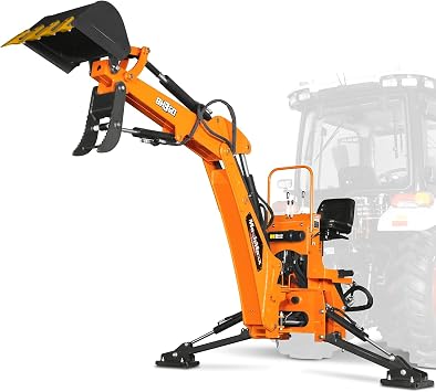 MechMaxx 9' Tractor Backhoe Attachment with Hydraulic Thumb, 15 Bucket, ISO/SAE Switchable Controls, Self-Contained Hydraulic System, 3 Point Hitch Cat.1 & 2, 25100 HP, BH860H