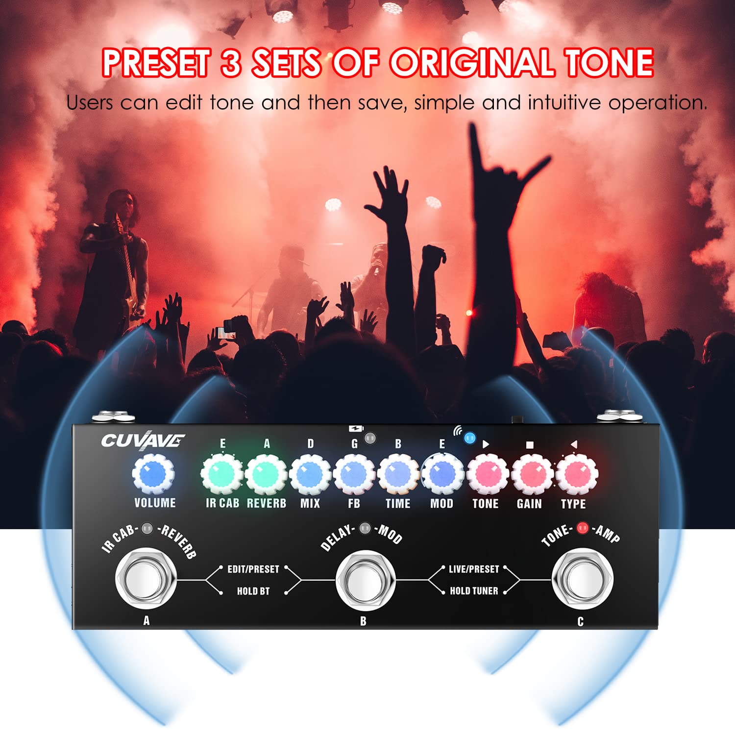 Pedal Multiefectos Guitarra Electrica,Sunydog Pedales de Guitarra Eléctrica Multi Modulation con Reproducción de Música Inalámbrica Función de Interfaz de Audio de Grabación de Teléfono