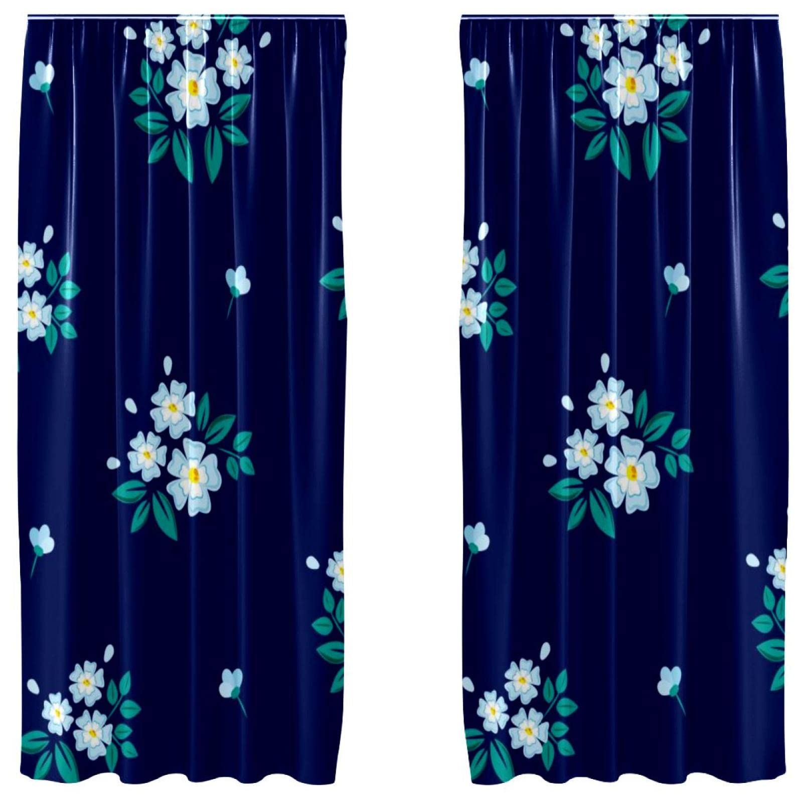 Rideaux fleurs tropicales bleu marine 140x213 cm | Lot de 2 panneaux de salon