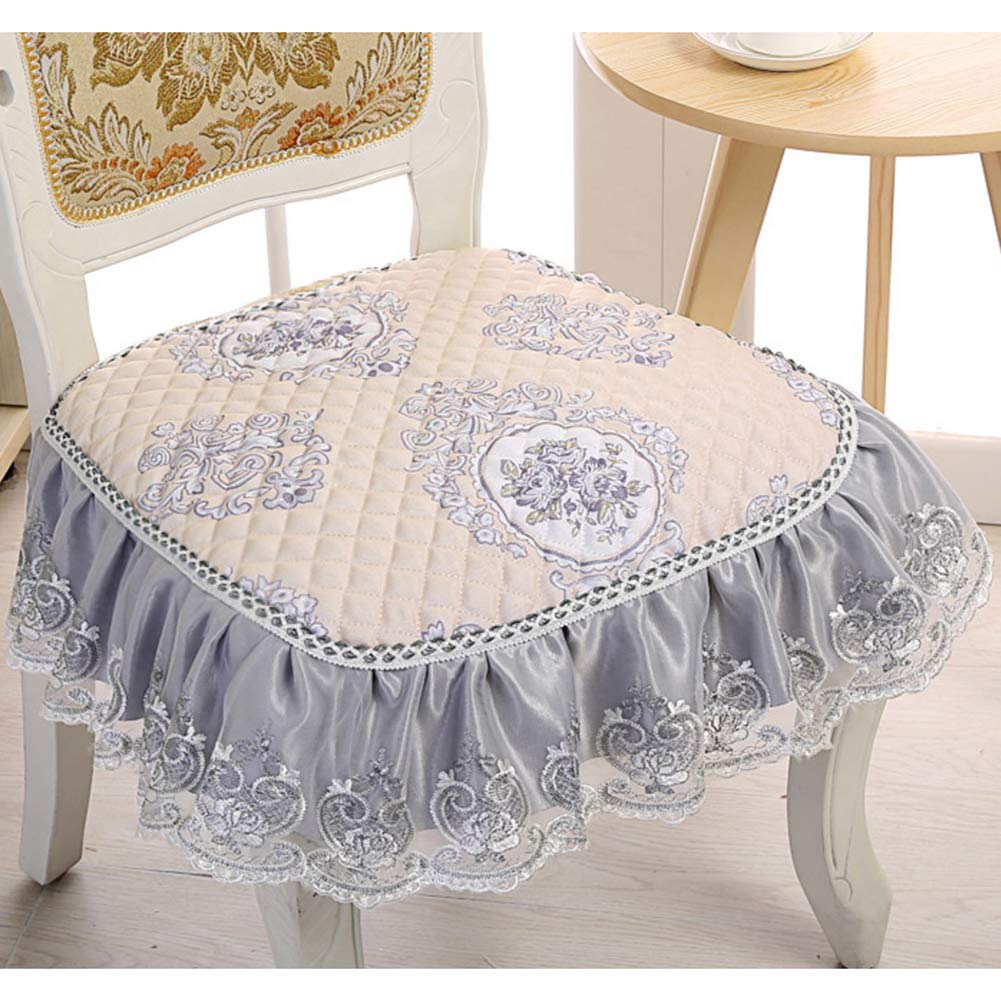 6 Galettes de Chaise à Volant en Dentelle Matelassées 43x46cm