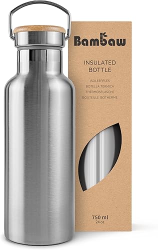 Bambaw Botella de agua aislada de 25 onzas, botella de agua de acero inoxidable, botellas de agua de gimnasio para hombres y mujeres, botella de