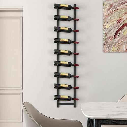 Miniatura 8 de GOFLAME Estante para vino montado en la pared, estante colgante para 9 botellas, soporte de vino de metal inoxidable para pared, organizador de